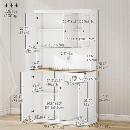 Denver 71" Kitchen Storage Cabinet with Hutch-White/Oak