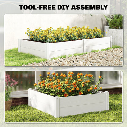 Vinyl Raised Garden Bed Kit, 6.5 x 2 x 1ft Elevated Garden Box with Divider and Open Bottom, Grey Wood Effect