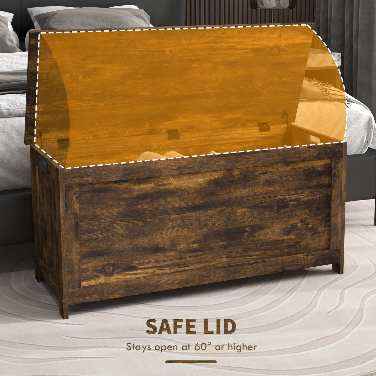 Storage Trunk with 2 Safety Hinges, Modern Entryway Bench with Side Handles, Storage Chest for Living Room, Black