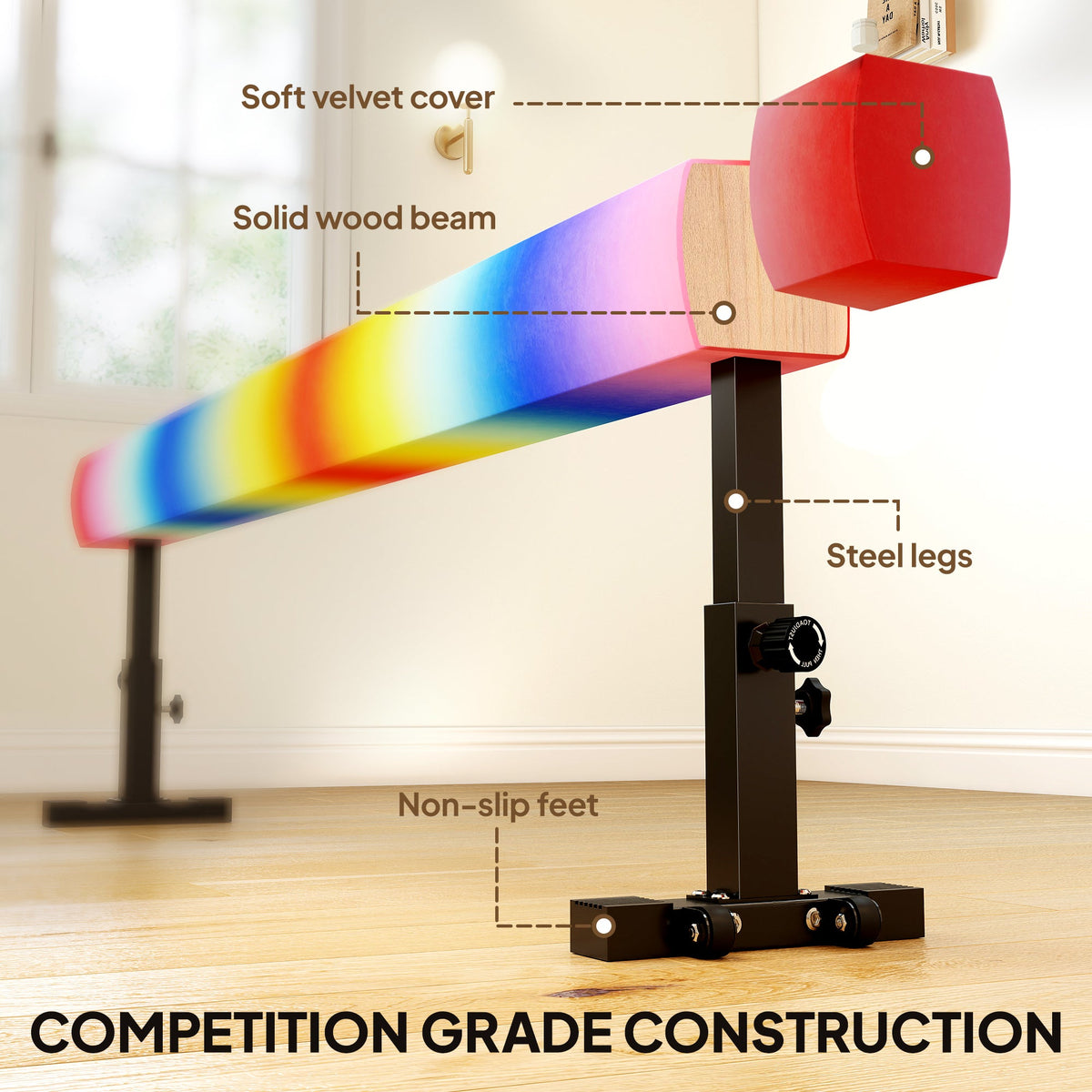 7.5ft Adjustable Balance Beam, Gymnastics Beam with Wheels, Gymnastics Equipment for 6+ Years Old Training