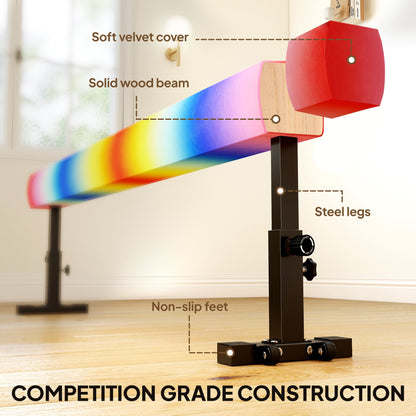 7.5ft Adjustable Balance Beam, Gymnastics Beam with Wheels, Gymnastics Equipment for 6+ Years Old Training