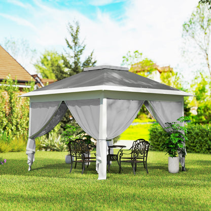 11' x 11' Pop Up Gazebo, Double Roof Foldable Height Adjustable Canopy Tent with Mesh Sidewalls, Carrying Bag, Beige
