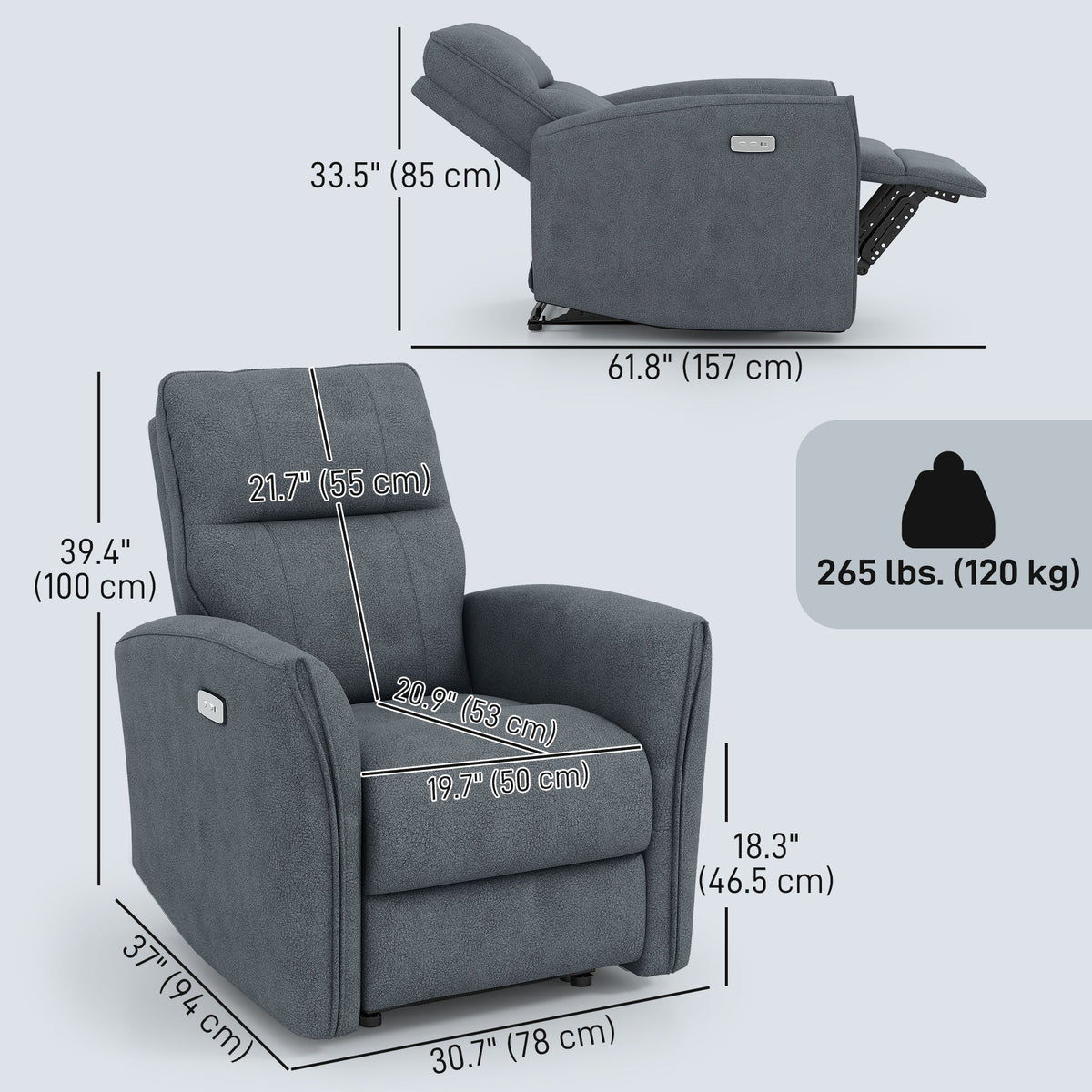 Power Recliner Chair, Dyed Fabric (Like Leathaire) Upholstered Recliner Chair with USB Ports, Footrest, Beige