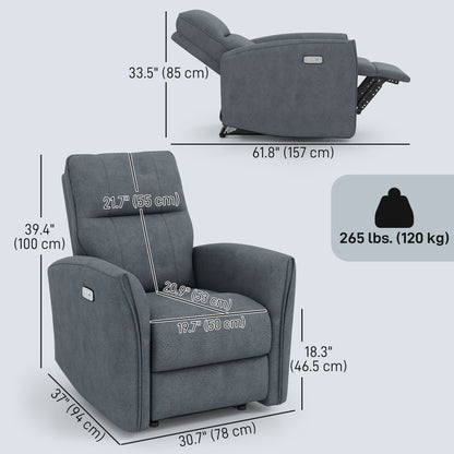 Power Recliner Chair, Dyed Fabric (Like Leathaire) Upholstered Recliner Chair with USB Ports, Footrest, Beige