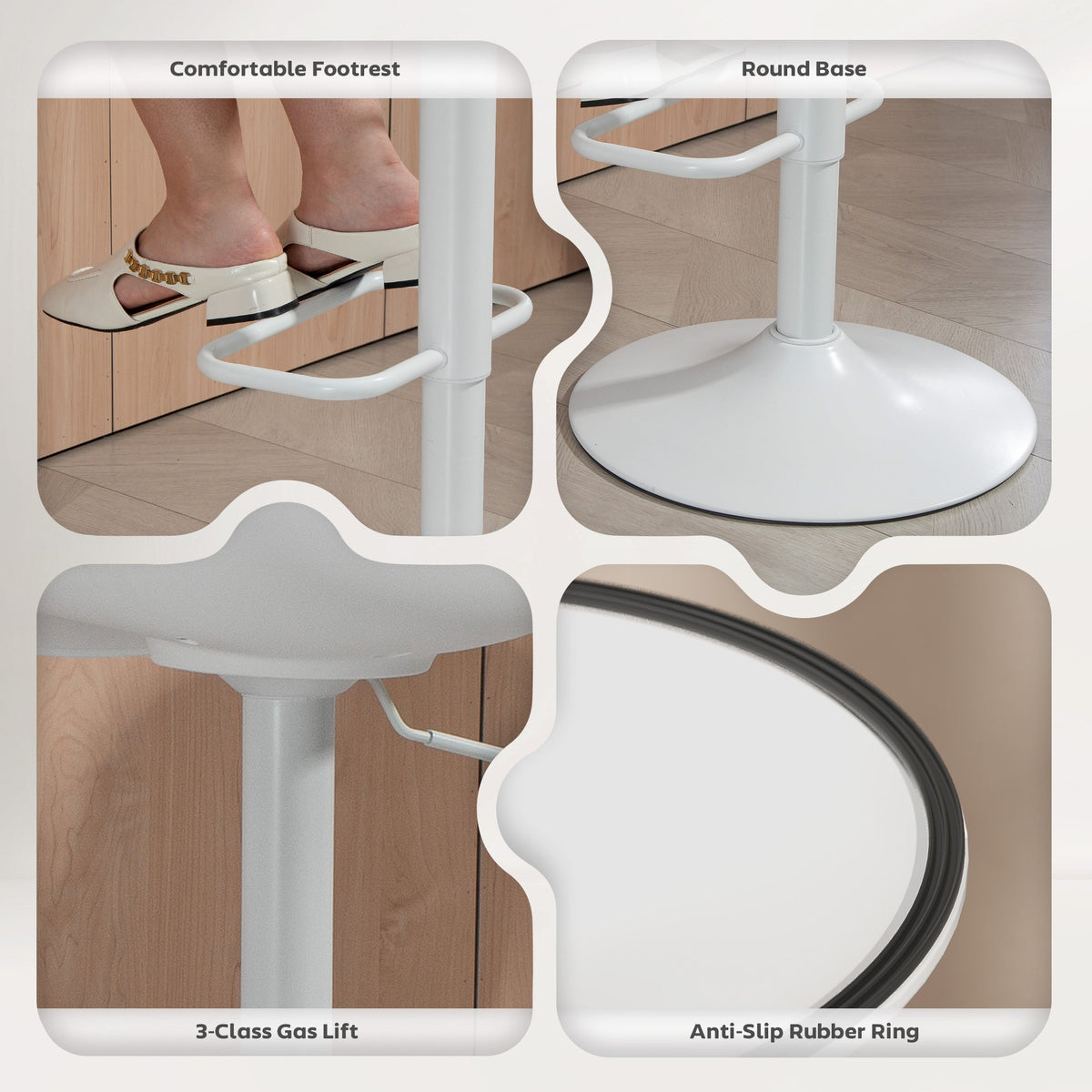 Zee Counter Height/Bar Stools Set of 2 with Adjustable Height and Swivel Seat-White