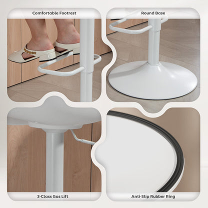 Zee Counter Height/Bar Stools Set of 2 with Adjustable Height and Swivel Seat-White