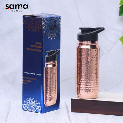 Pure Copper Water Bottle 750ml – Hand-Hammered Ayurvedic Vessel with Leak-Proof Cap