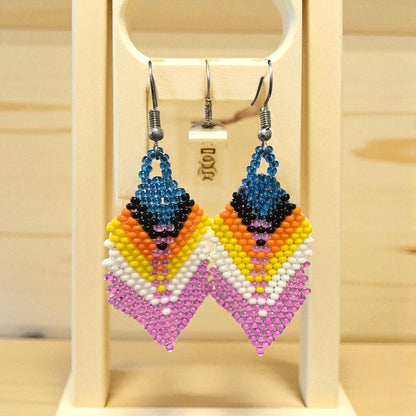 celestial and light purple Beaded Feather Drop Earrings