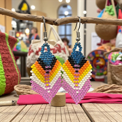 celestial and light purple Beaded Feather Drop Earrings