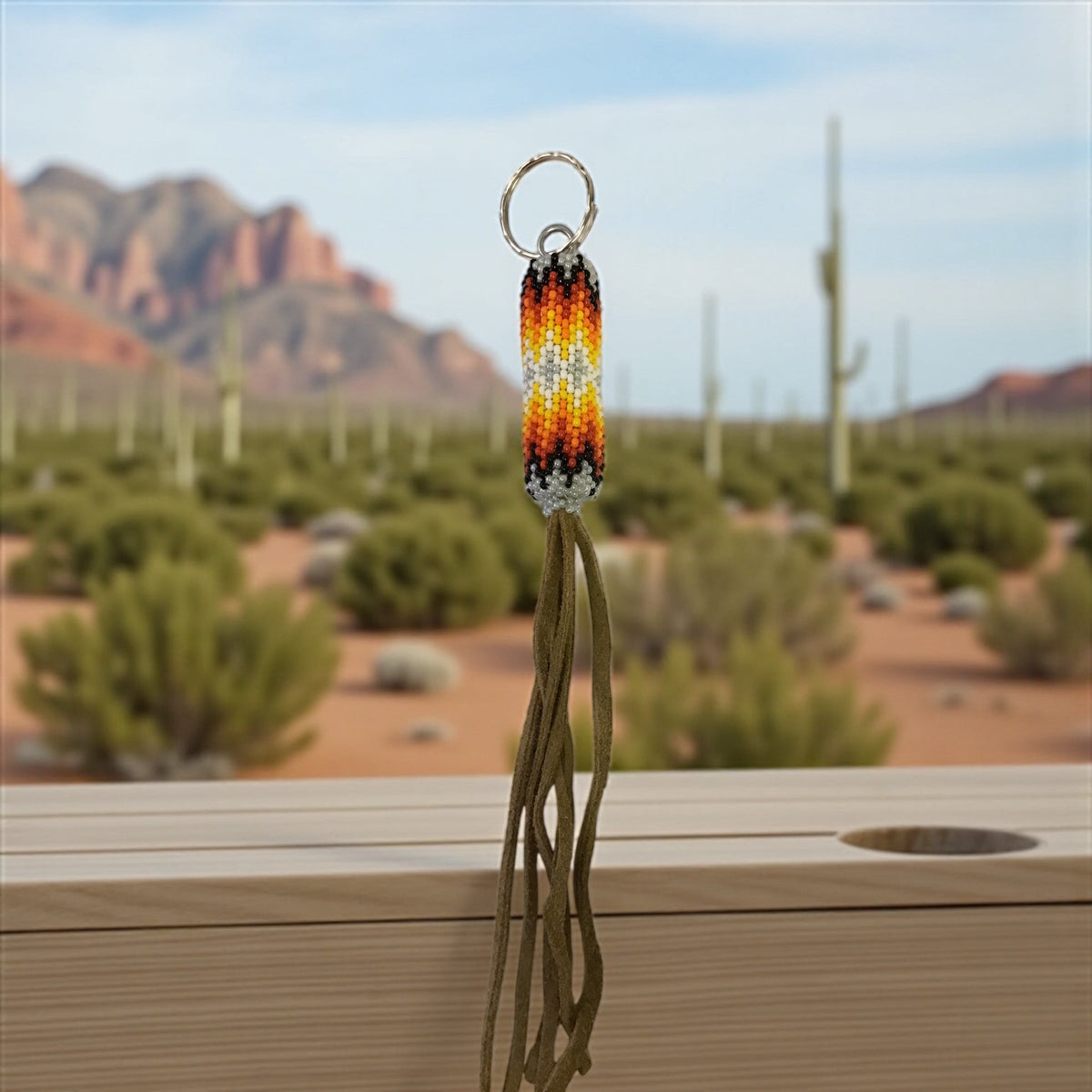 grey Handcrafted Beaded Keychain