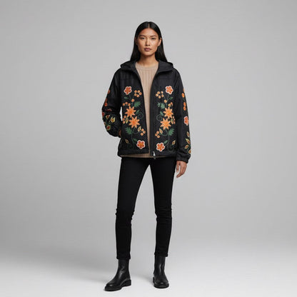 Black Spring Blossom Windbreaker