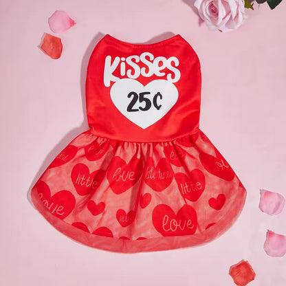 25¢ Kisses Valentine Dog Dress – Red Heart Puppy Outfit