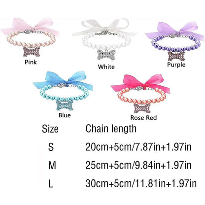 Pearl Rhinestone Dog Collar