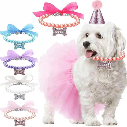 Pearl Rhinestone Dog Collar