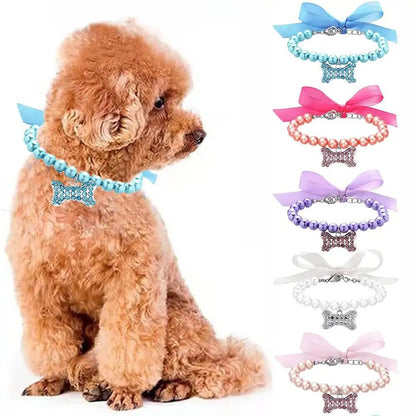 Pearl Rhinestone Dog Collar