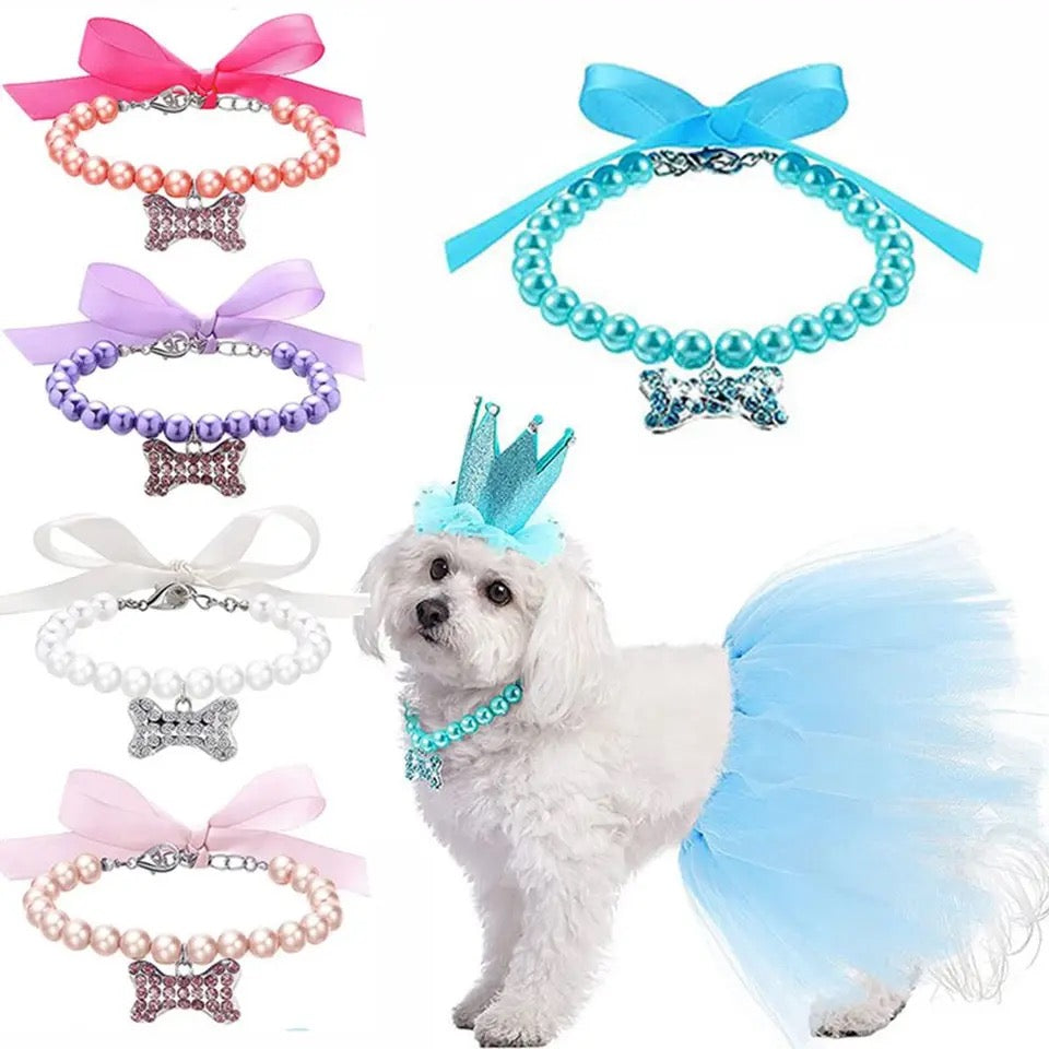 Pearl Rhinestone Dog Collar