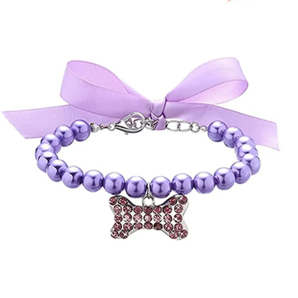 Pearl Rhinestone Dog Collar