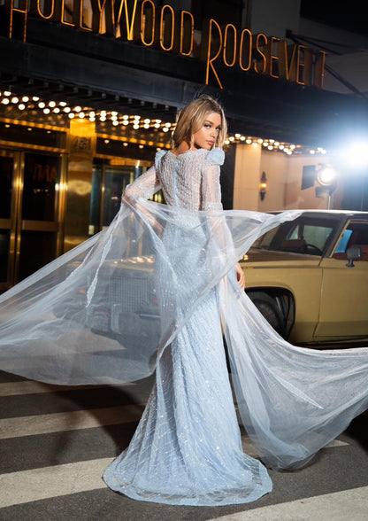 Embellished cape sleeves Evening Gown