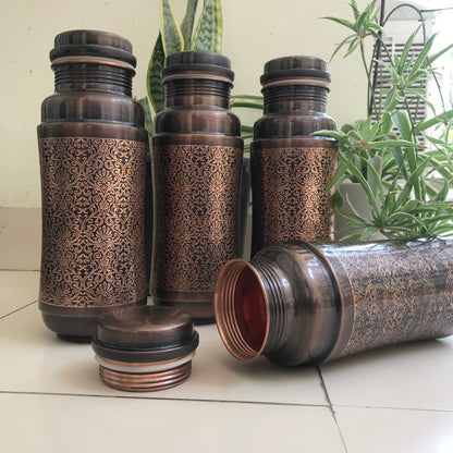 Pure Copper Jumbo Water Bottle (1300ML) | Black Antique Engraving | Handcrafted, Ayurvedic & Sustainable Hydration