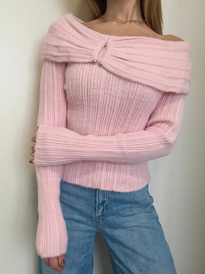 Off shoulder-Pink- Sweater