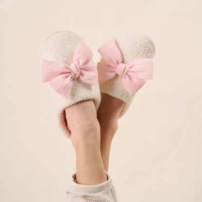Fuzzy Slippers Pink Bow