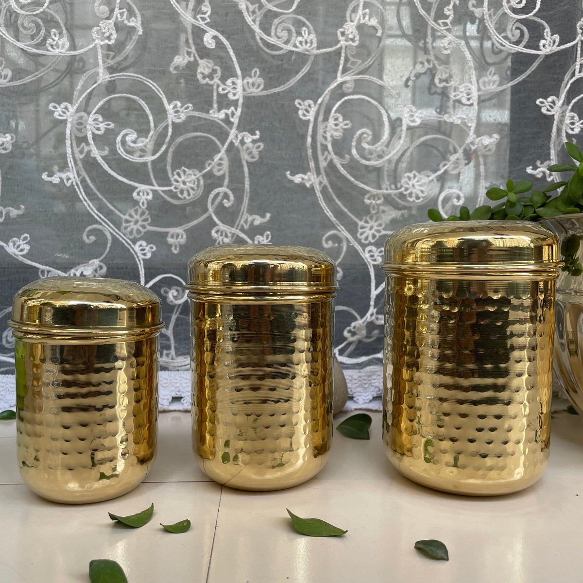 11-Piece Brass Hammered Canister Set | Airtight Pantry Storage Containers