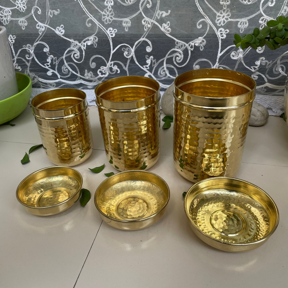 11-Piece Brass Hammered Canister Set | Airtight Pantry Storage Containers
