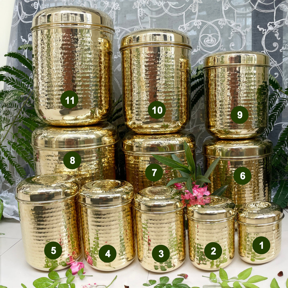 11-Piece Brass Hammered Canister Set | Airtight Pantry Storage Containers