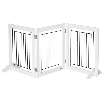 Freestanding Pet Gate, Folding Dog Gate with 2 Support Feet, 24" High, 3 Panels, for Small Dogs, Indoor Use - White