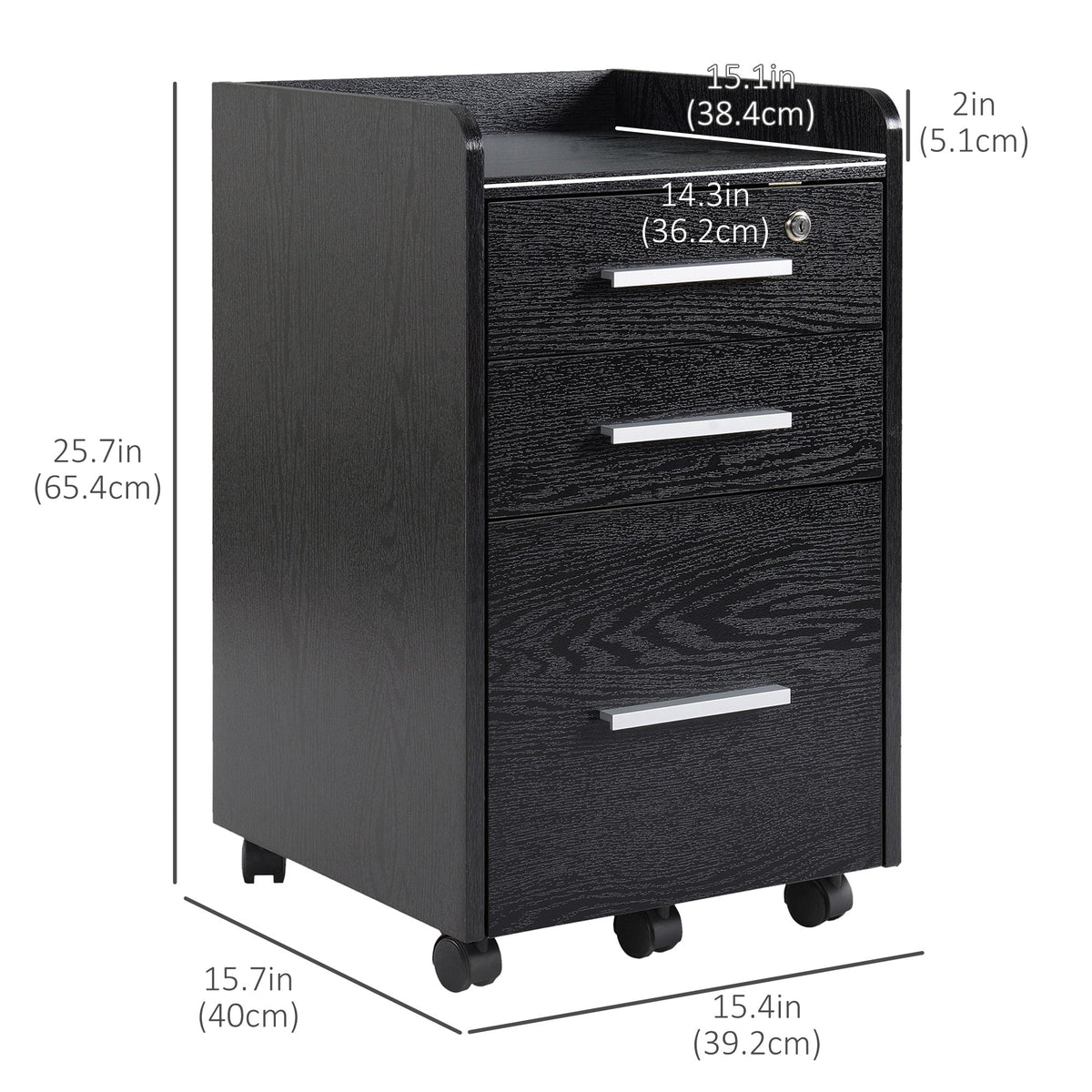 3 Drawer File Cabinet with Lock and Edged Top, Lockable Filing Cabinet on Wheels for Letter and A4 Size, White