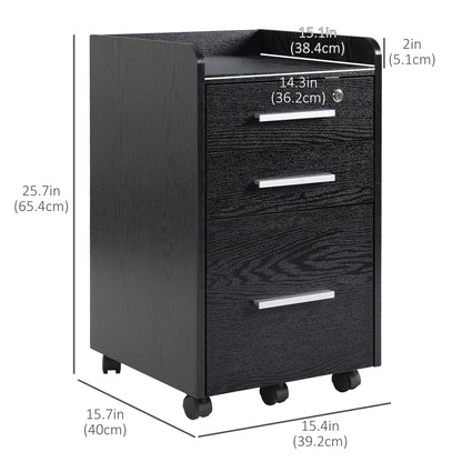 3 Drawer File Cabinet with Lock and Edged Top, Lockable Filing Cabinet on Wheels for Letter and A4 Size, White