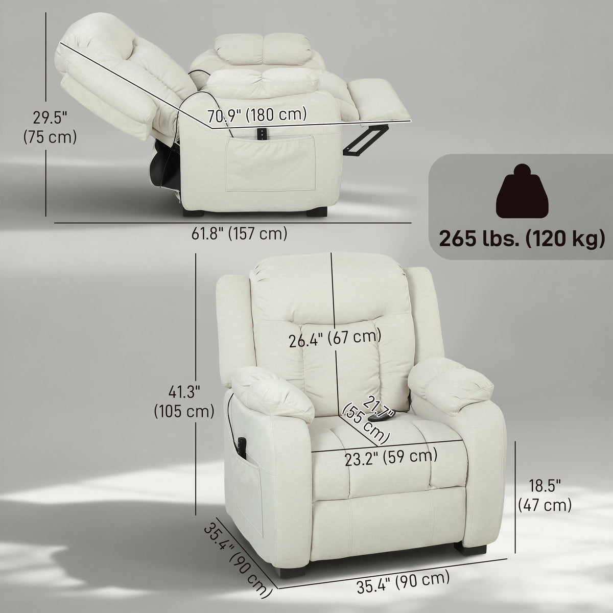 Massage Recliner Chair with Quiet Brushless Motor Pet-Friendly Fabric Power Recliner with 2 Memory Positions Brown