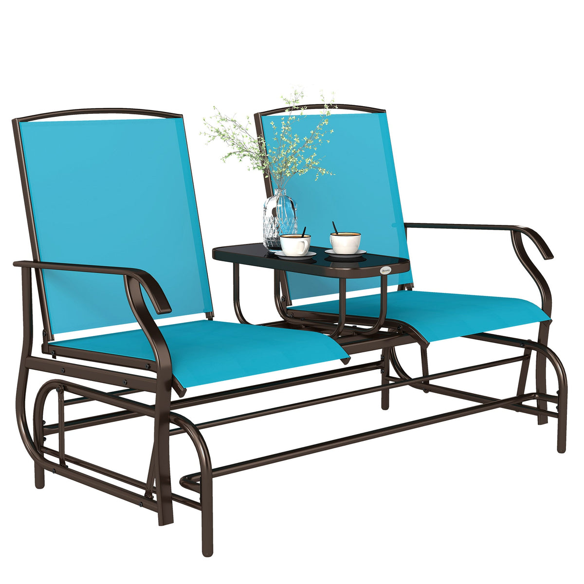 Patio Glider Rocking Chair 2 Person Outdoor Loveseat Rocker Garden Furniture Bench, Grey