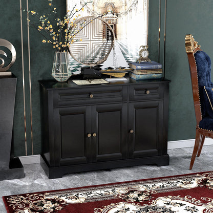 Modern Sideboard Cabinet, Buffet Cabinet with 2 Drawers and Adjustable Shelves, Buffets Tables for Dining Room, Black