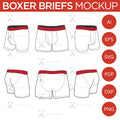 Boxer Briefs - Mockup and Template - 6 Angles, Layered, Detailed and Editable Vector in EPS, SVG, AI, PNG, DXF and PDF