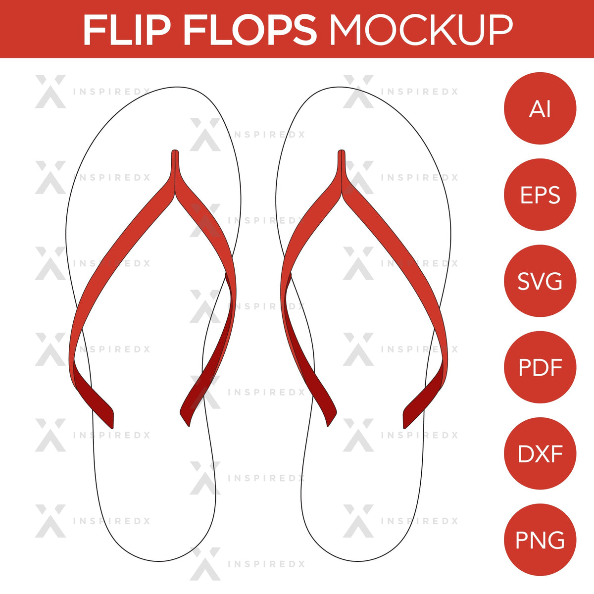 Flip Flops - Mockup and Template - 2 Angles, 1 Style, Layered, Detailed and Editable Vector in EPS, SVG, AI, PNG, DXF and PDF