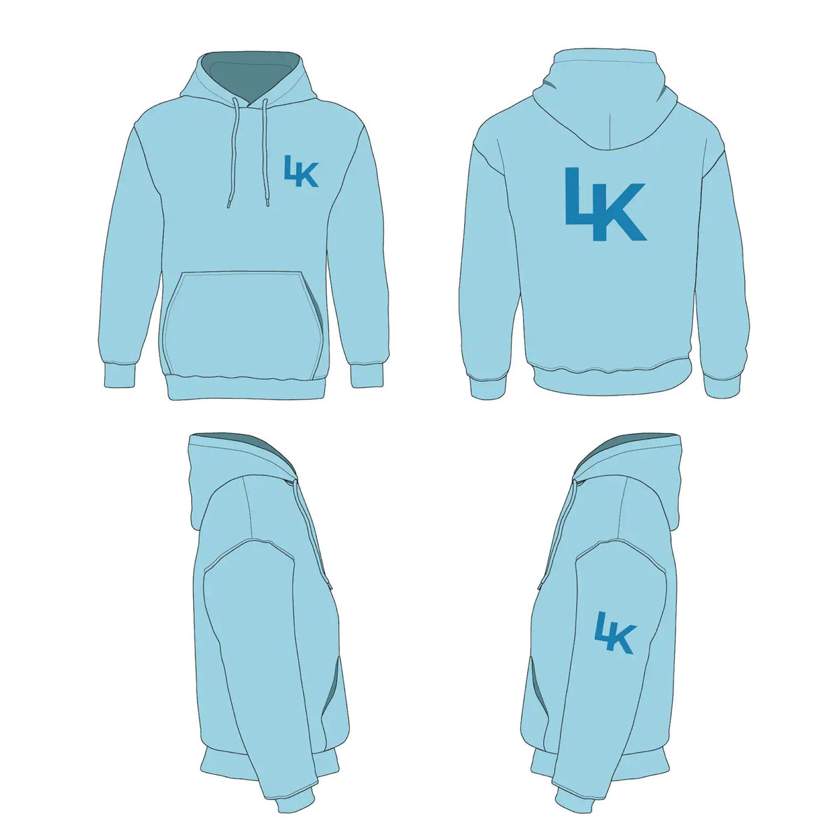 Hoodie - Mockup and Template - 4 Angles, 1 Style, Layered, Detailed and Editable Vector in EPS, SVG, AI, PNG, DXF and PDF