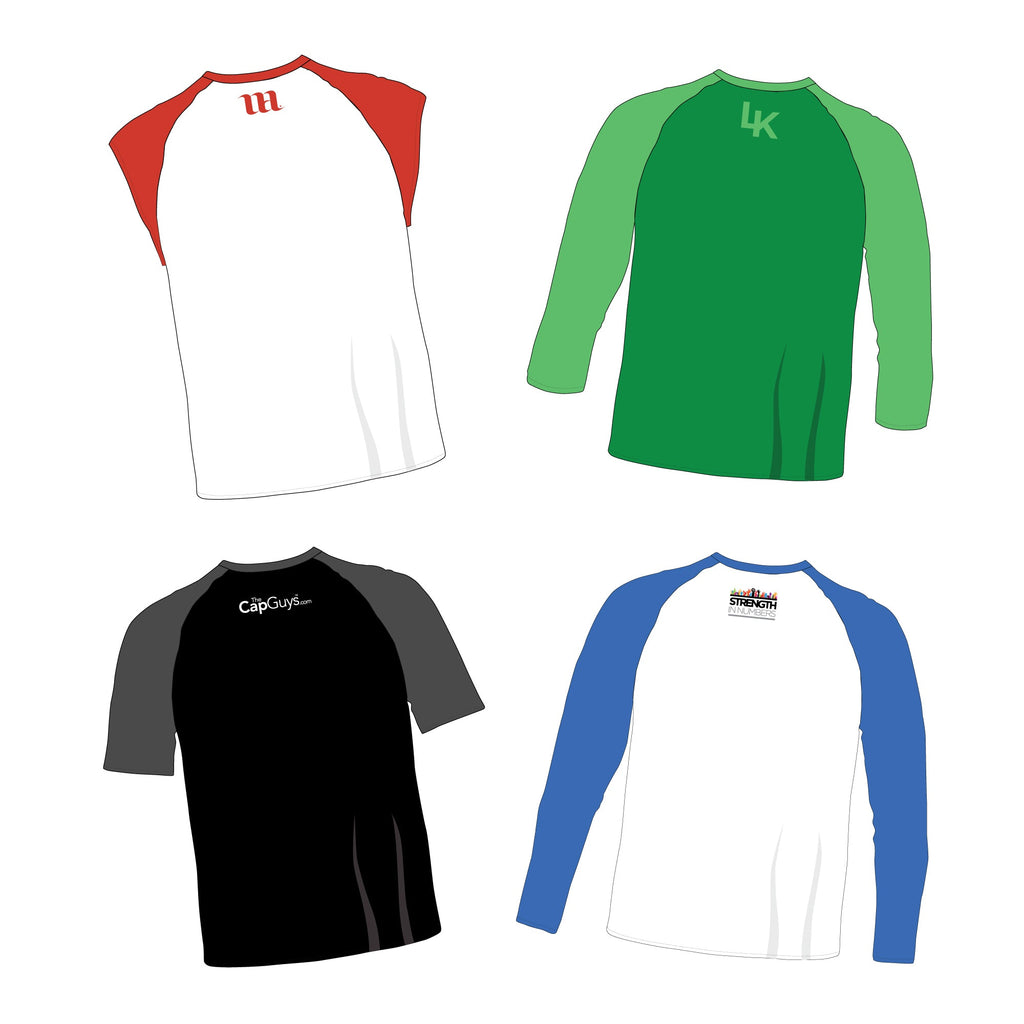 Raglan Men's Shirt Bundle - Cap Sleeve, Short Sleeve, 3/4 Sleeve and  Long Sleeve Raglans - Mockup and Template - 16 Raglan Shirts Total, 4 Angles, 4 Styles, Layered, Detailed and Editable Vector in EPS, SVG, AI, PNG, DXF and PDF