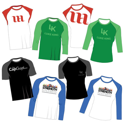 Raglan Men's + Women's Shirt Bundle - Cap Sleeve, Short Sleeve, 3/4 Sleeve and  Long Sleeve Raglans - Mockup and Template - 32 Raglan Shirts Total, 4 Angles, 8 Styles, Layered, Detailed and Editable Vector in EPS, SVG, AI, PNG, DXF and PDF