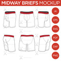 Midway Boxer Briefs - Mockup and Template - 6 Angles, Layered, Detailed and Editable Vector in EPS, SVG, AI, PNG, DXF and PDF