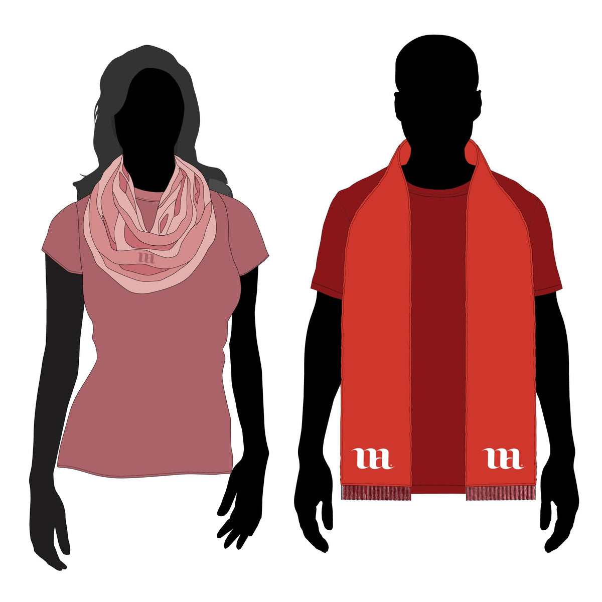 Scarves Bundle - Regular Scarf & Infinity Scarf - Mockup and Template - 5 Scarves Total, 2 Styles, Multiple Angles, Layered, Detailed and Editable Vector in EPS, SVG, AI, PNG, DXF and PDF