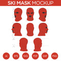 Ski Mask w/ 3 Holes - Mockup and Template - 8 Angles, 1 Style, Layered, Detailed and Editable Vector in EPS, SVG, AI, PNG, DXF and PDF