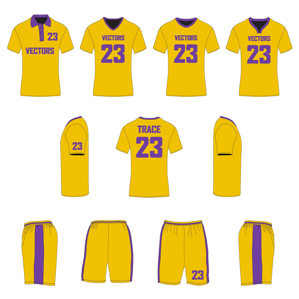 Soccer Jersey - Mockup and Template - 4 Angles, 3 Styles, Layered, Detailed and Editable Vector in EPS, SVG, AI, PNG, DXF and PDF