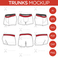 Trunks - Mockup and Template - 6 Angles, 1 Style, Layered, Detailed and Editable Vector in EPS, SVG, AI, PNG, DXF and PDF