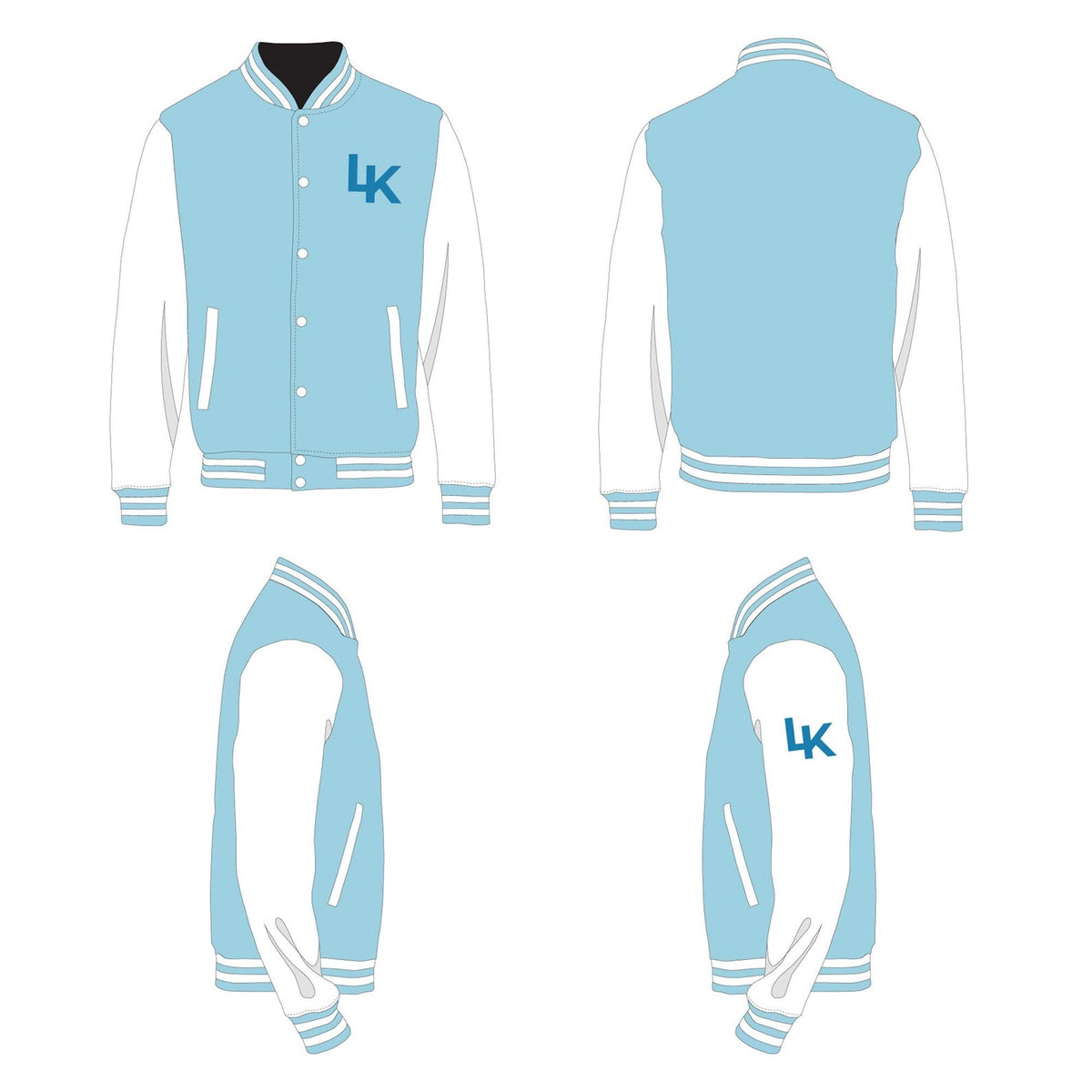 Varsity Jacket - Mockup and Template - 4 Angles, 1 Style, Layered, Detailed and Editable Vector in EPS, SVG, AI, PNG, DXF and PDF