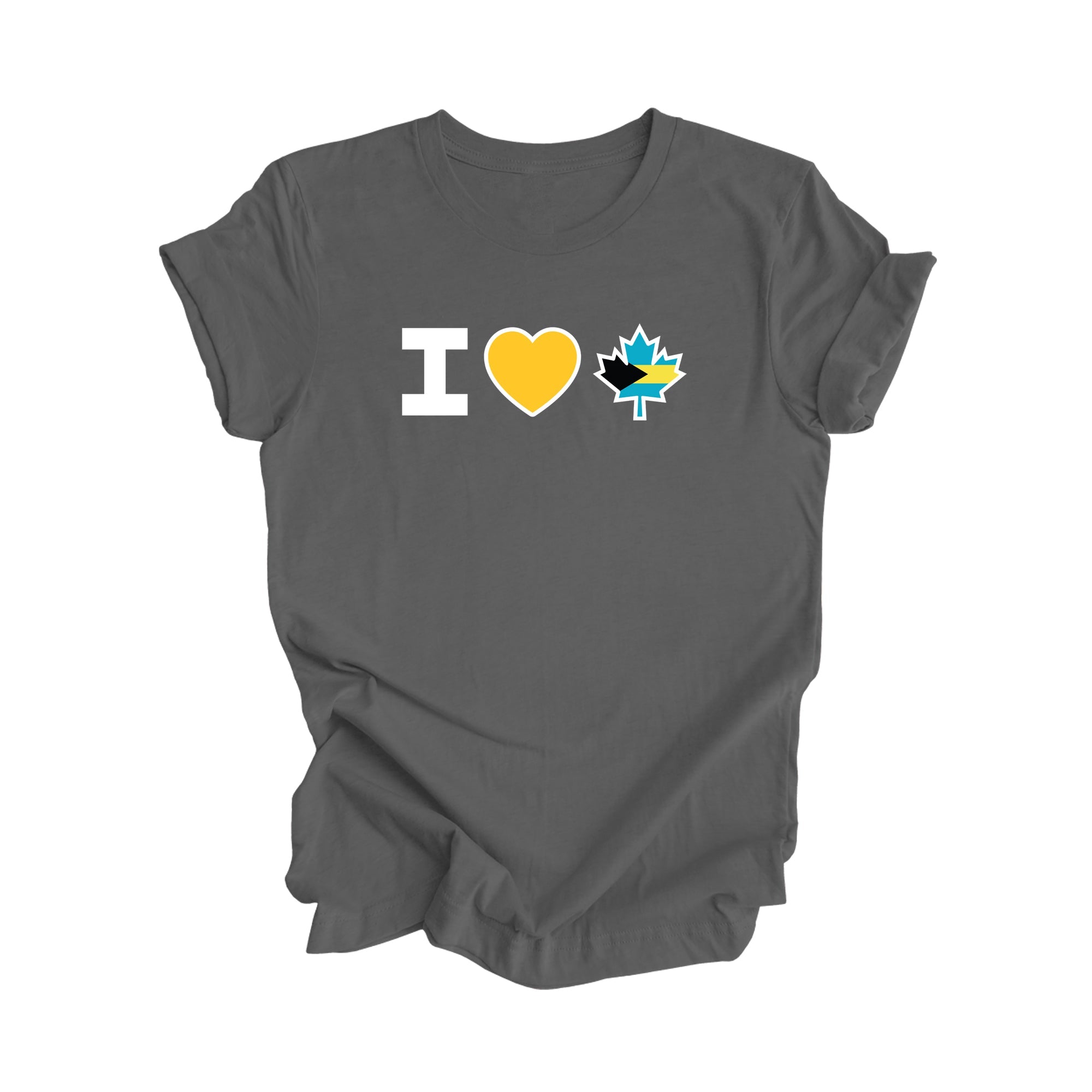 I Love Canada - Canadian Maple Leaf with Bahamas Flag, Canadian Gift T-Shirt, Bahamian Present, National Flag Tee Shirt - Inspired X
