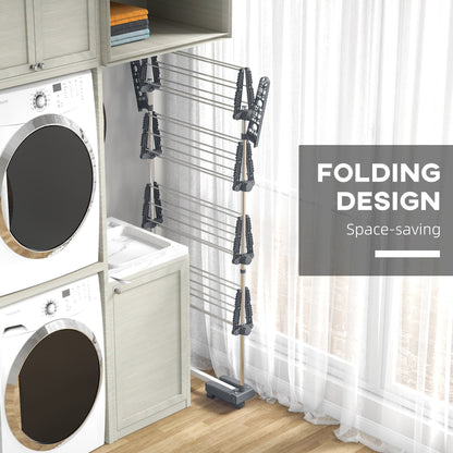 Garment Drying Rack Stainless Steel Folding Clothes Hanging Rack with Side Wings Castors for Indoor Outdoor Black