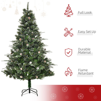 6FT Artificial Christmas Snow Pine Tree Holiday Home Xmas Decoration with Automatic Open, Pinecone, Green