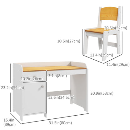 Kids Desk and Chair Set for 3-6 Year Old with Storage Drawer, Study Table and Chair for Children, White