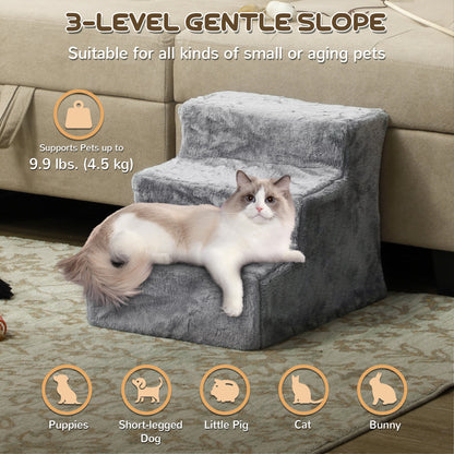 4-Step Dog Ramp for Sofa, Bed, and Couch, with Removable Cover, Light Grey